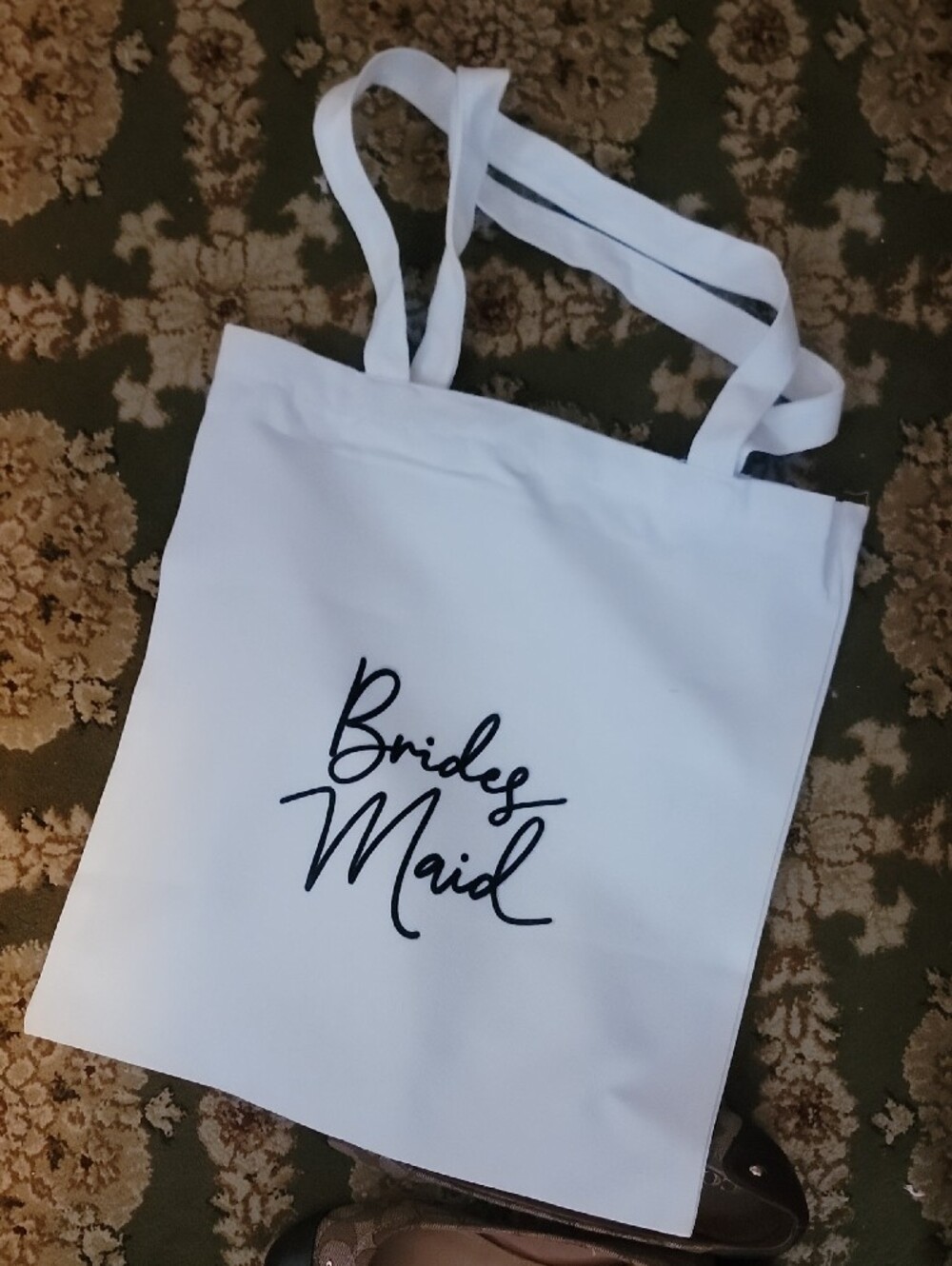 SET OF 4 Bridesmaid White Tote Bag with Black Script